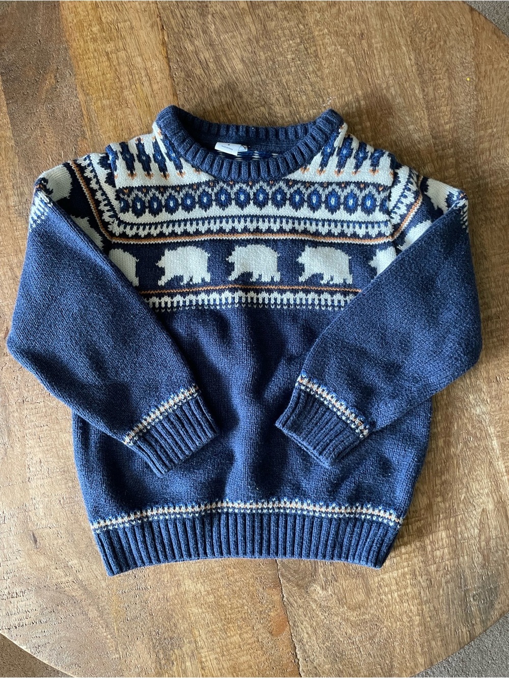 Janie and Jack Navy Crewneck Sweater with Cream Polar Bear Fair Isle